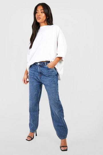 Petite Mid Blue Wash Mom Jeans mid blue