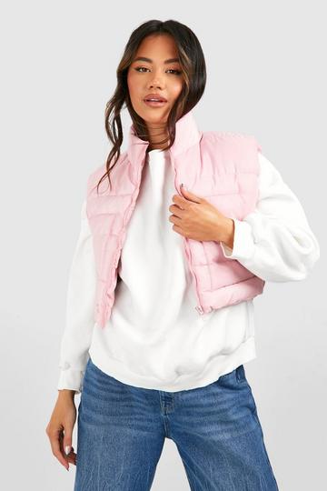 Pink Pocket Detail Funnel Neck Vest