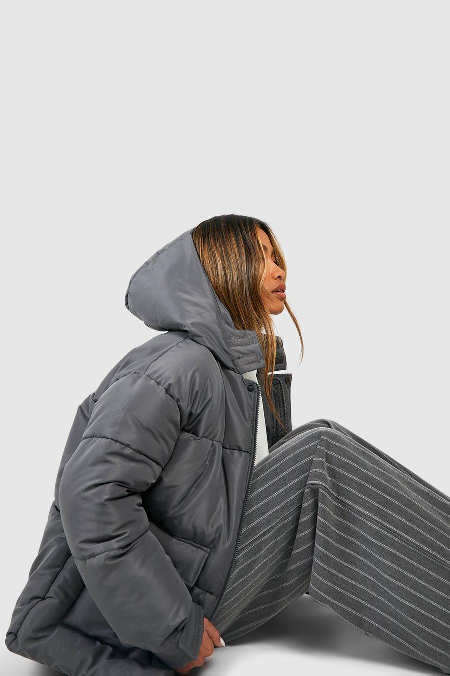 Charcoal grey Padded Hooded Parka
