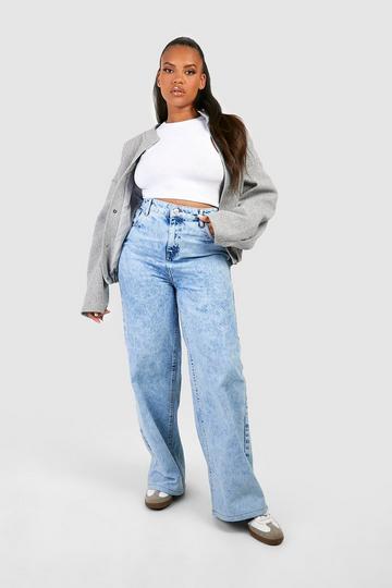 Plus High Waist Booty Boost Wide Leg Jeans acid wash light blue