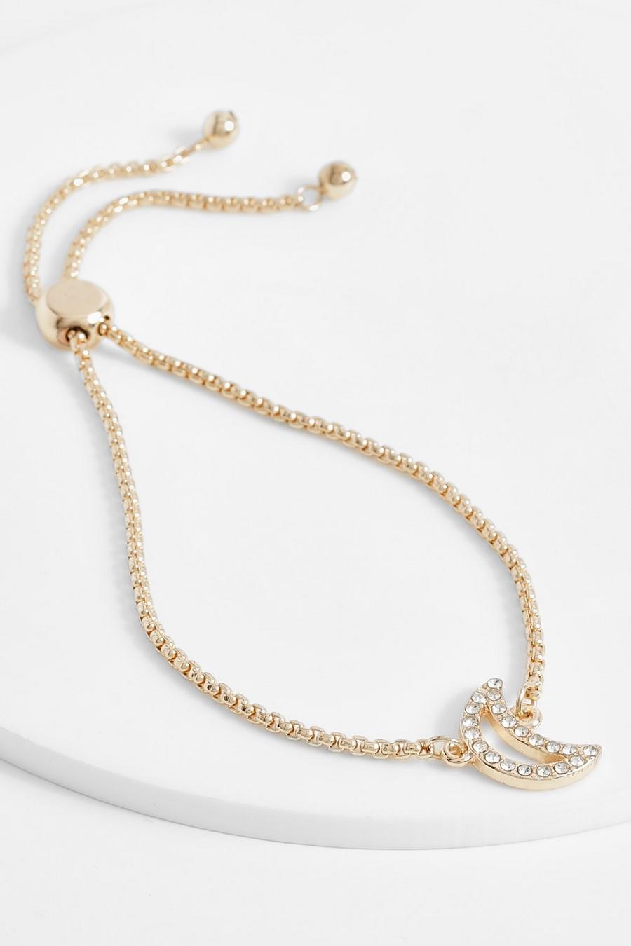 Gold metallic Diamante Moon Toggle Bracelet 