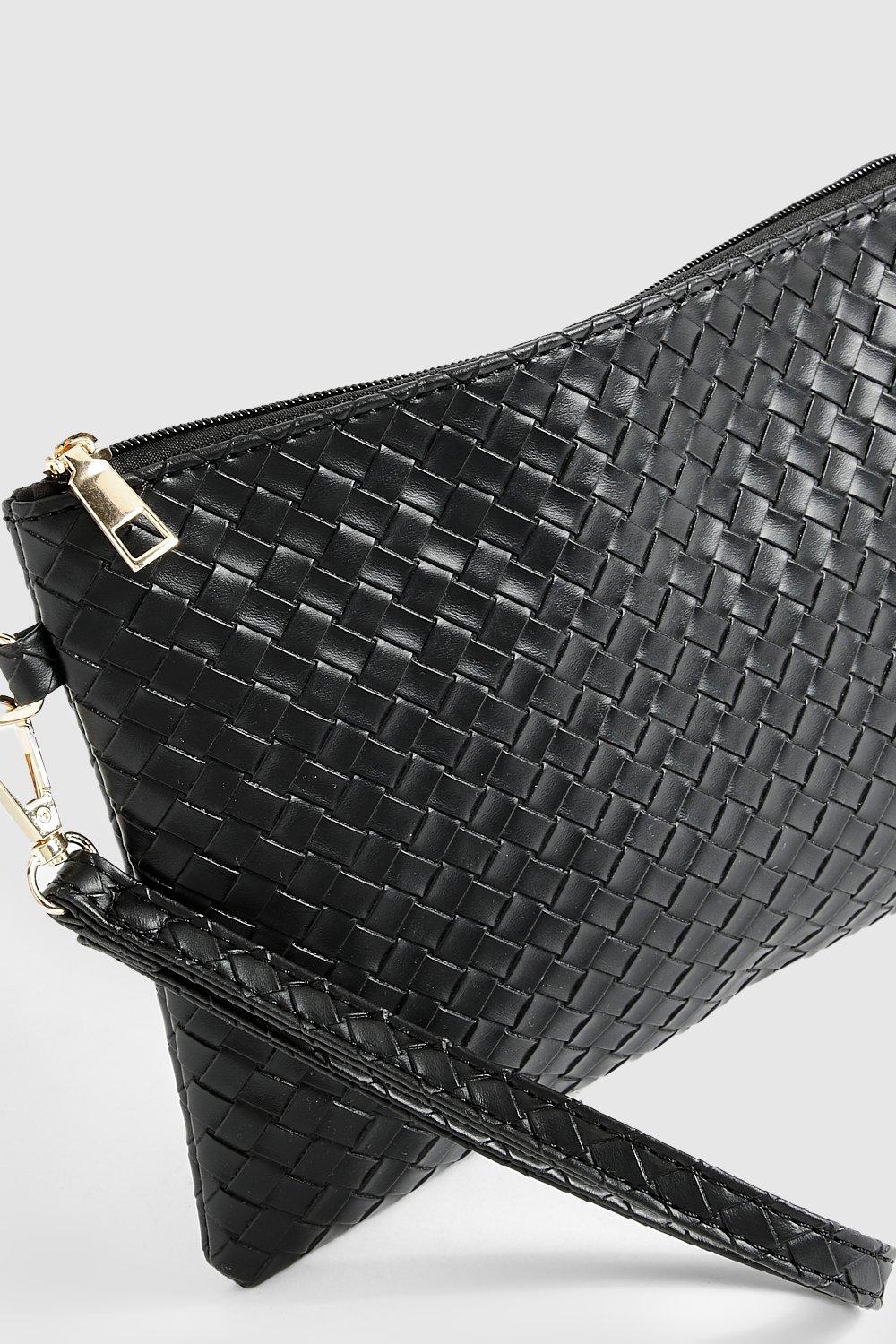 Black woven shop clutch bag