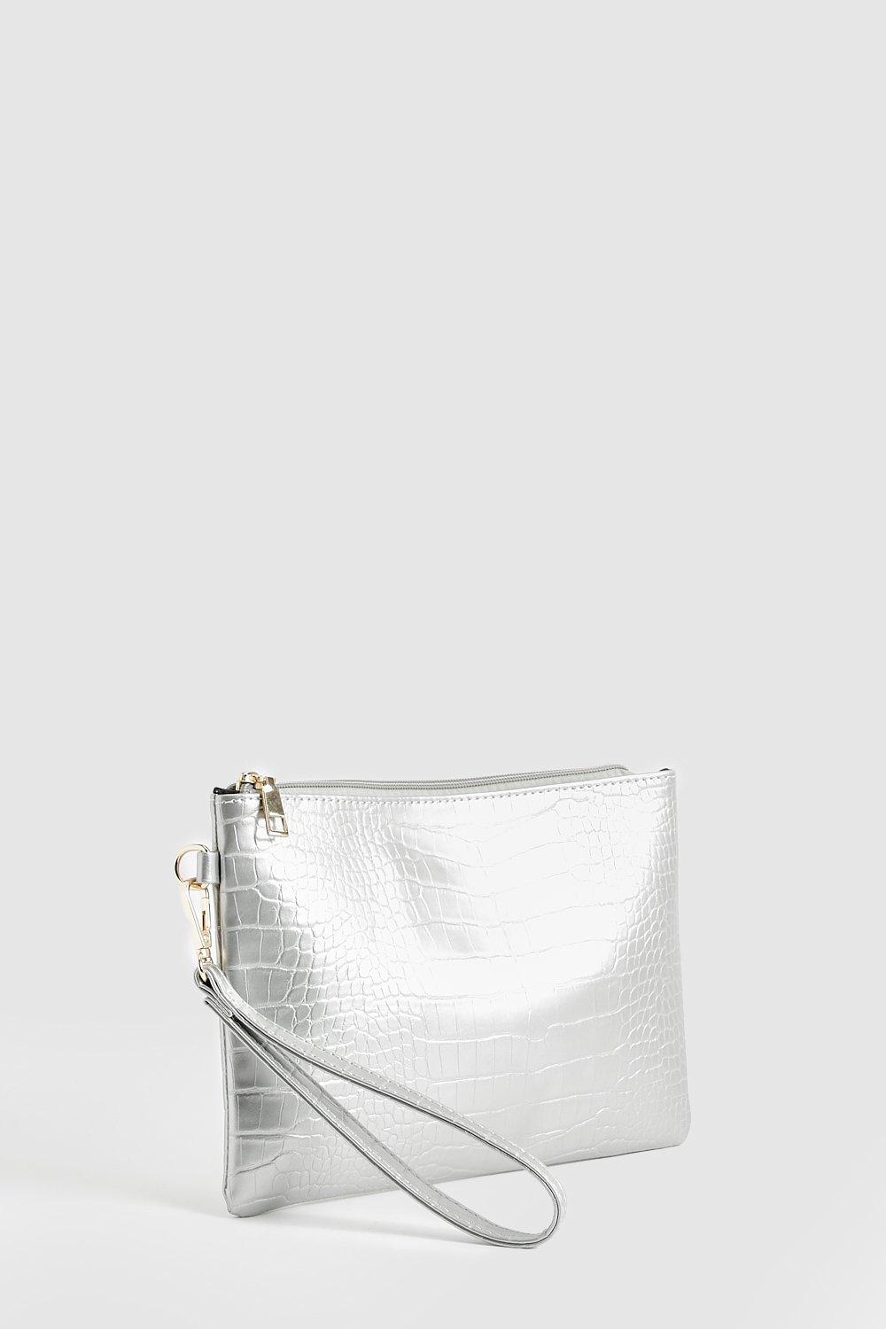 Silver croc clutch bag new arrivals