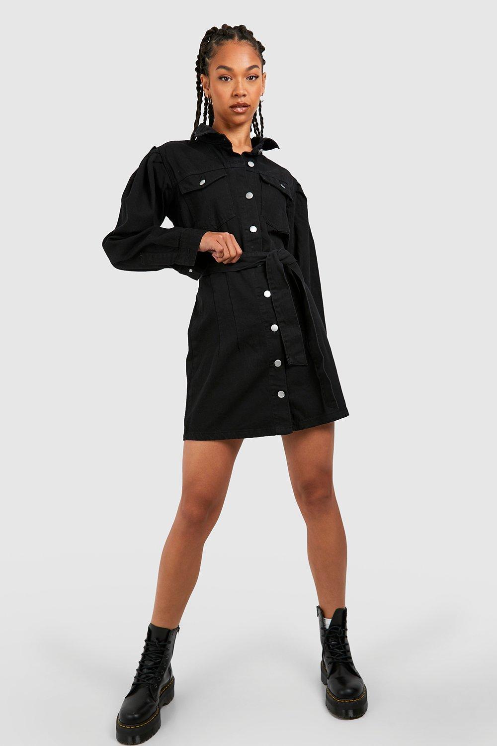 Black denim dress long 2024 sleeve