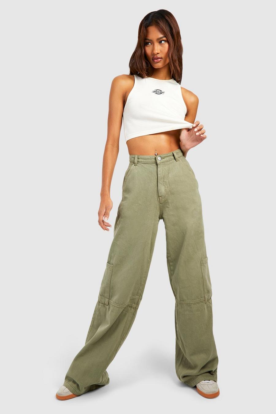 Khaki Tall Wide Leg Cargo Jeans image number 1