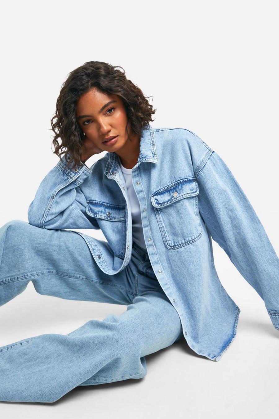 Camicia in denim Tall oversize, Light blue image number 1