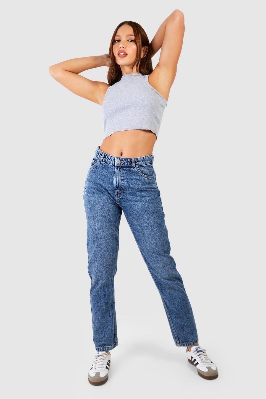 Tall Mid Blue Wash Mom Capri Jeans image number 1