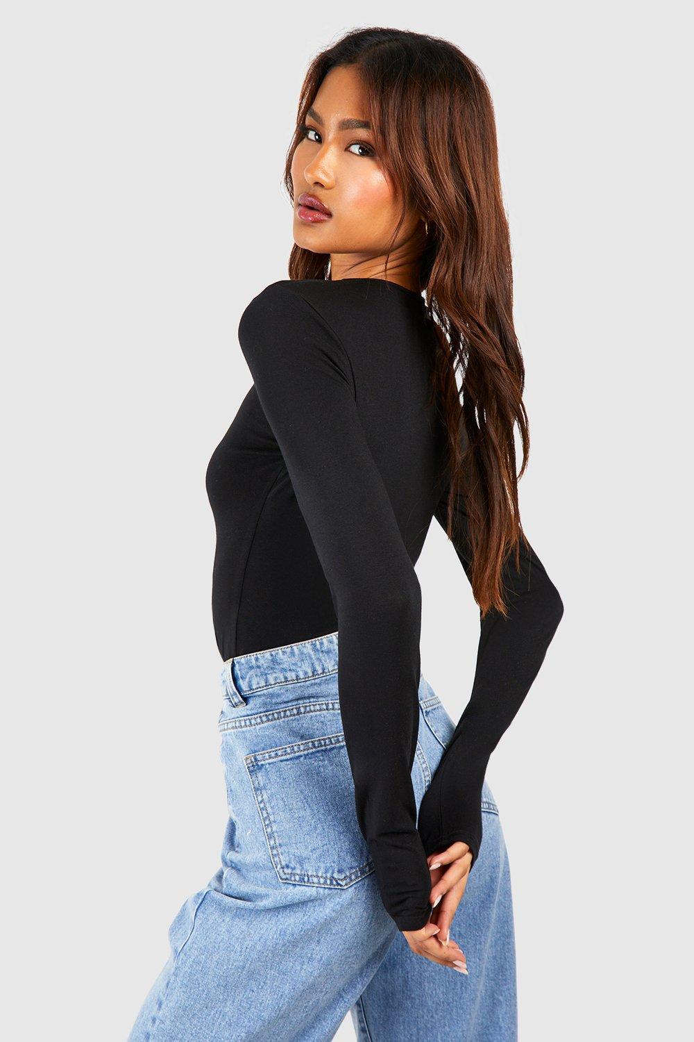 Black Long Sleeve Ribbed Bodysuit