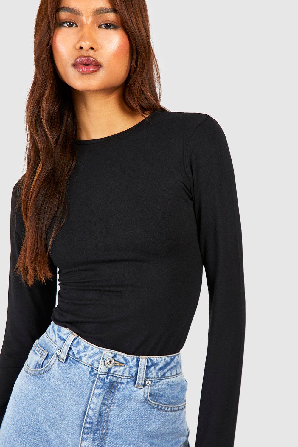 Black crew neck long best sale sleeve bodysuit