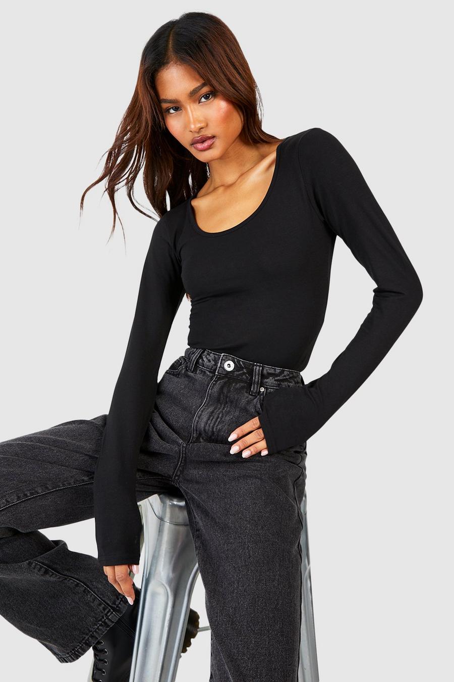 Black Tall Premium Super Soft Scoop Neck Long Sleeve Bodysuit  image number 1