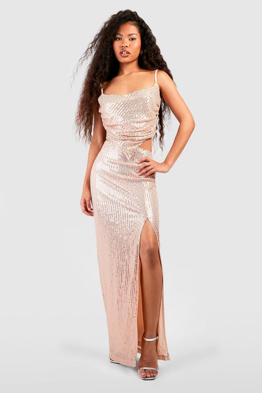 Gold Petite Sequin Maxi Skirt  image number 1