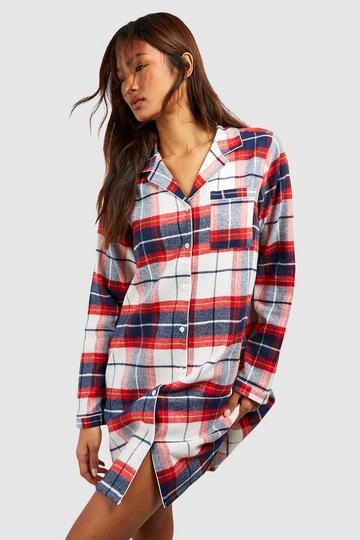 Tall Brushed Flannel Button Up Night Shirt red