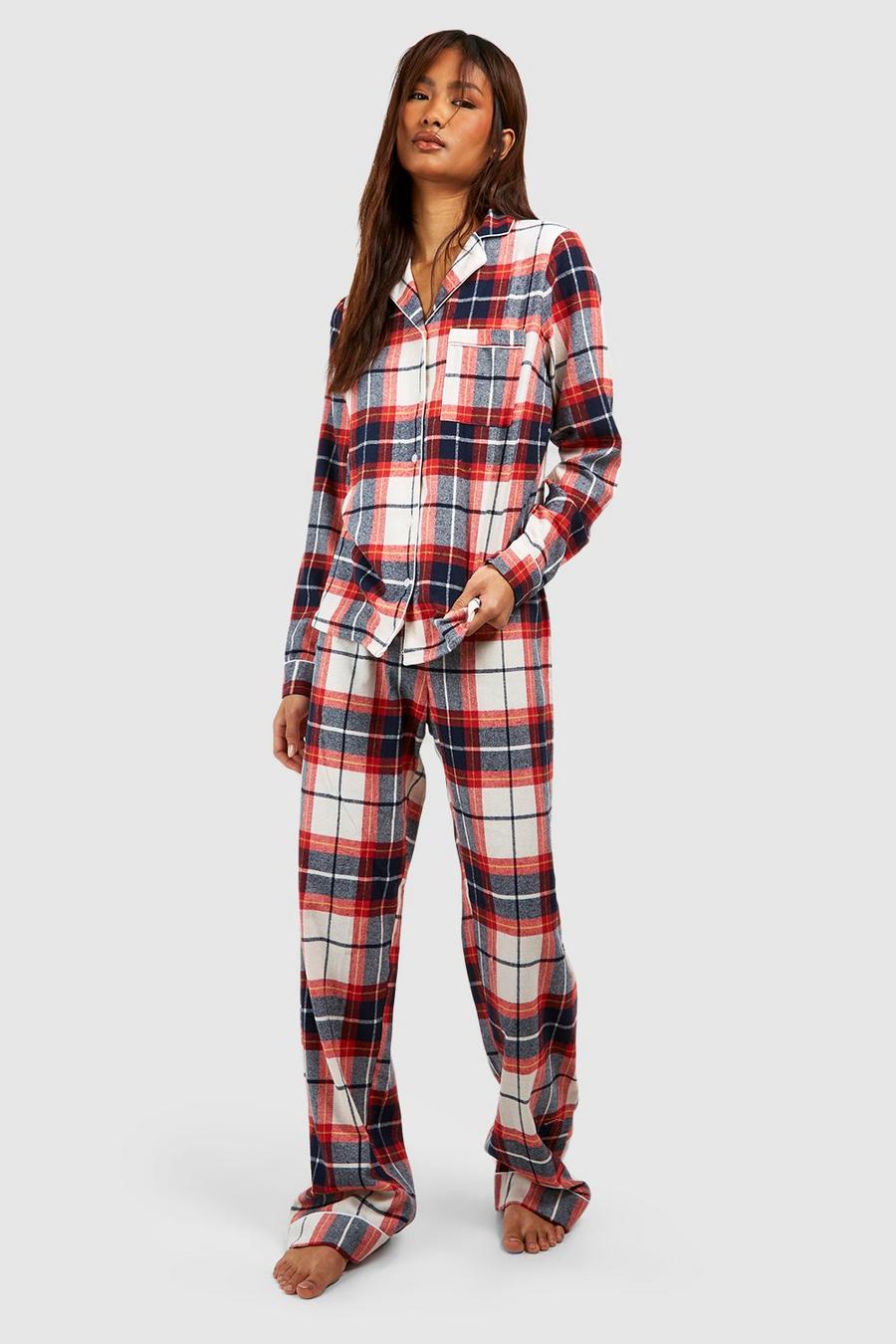 Women's Tall Brushed Check Button Up Pj Set | Boohoo UK