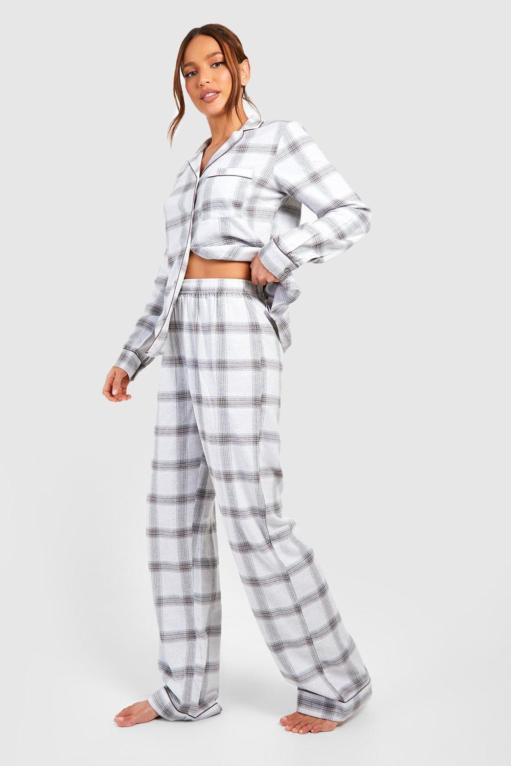 Tall Brushed Tonal Check Button Up Pj Set