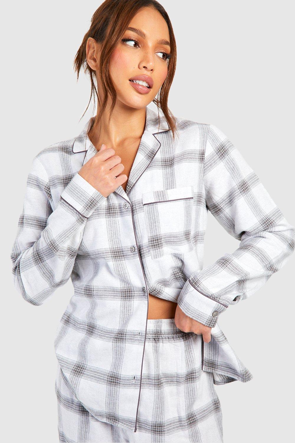 Tall Brushed Tonal Check Button Up Pj Set