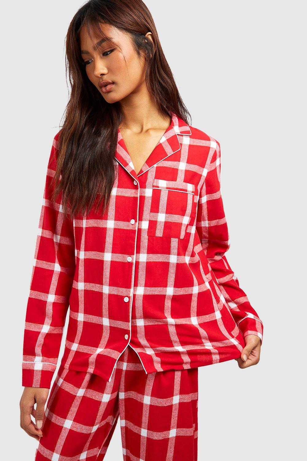 Tall Red Check Gold Brushed Button Up Pyjama Set