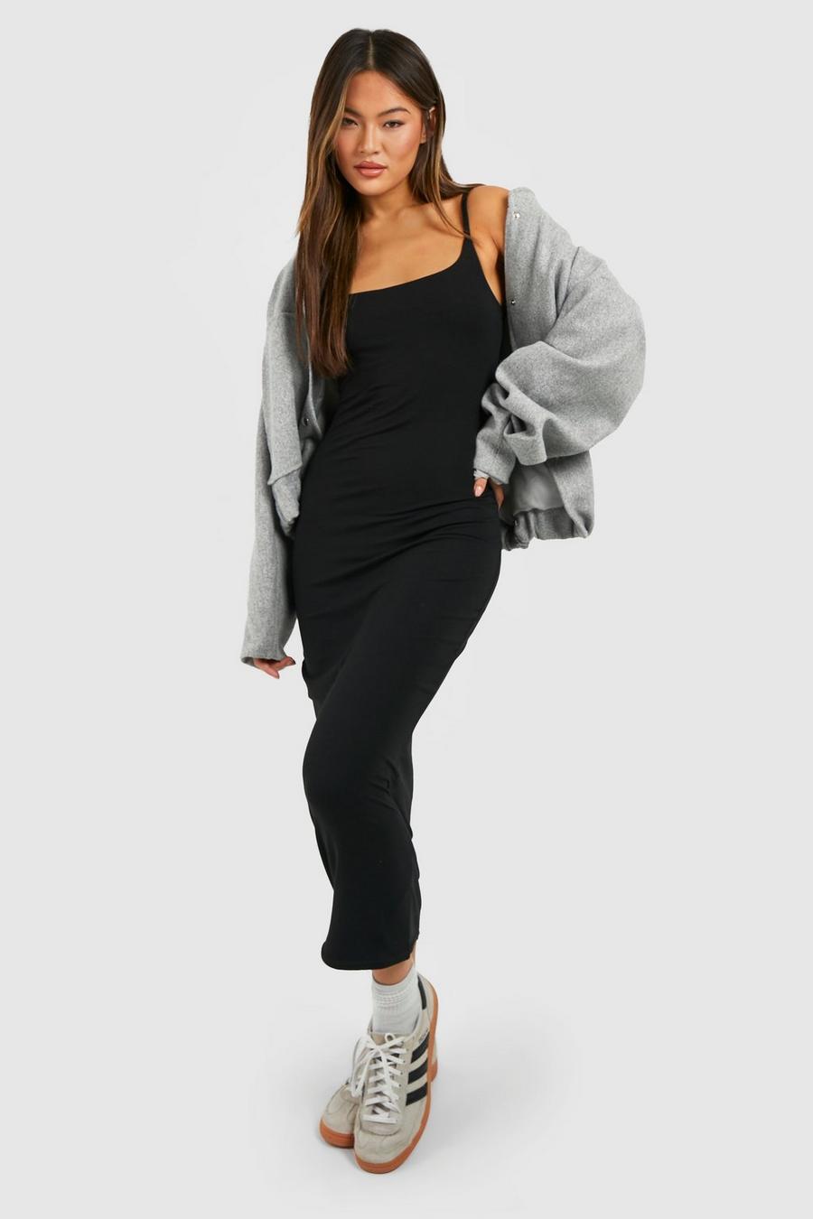 Black Premium Super Soft Strappy Neck Midaxi Dress image number 1
