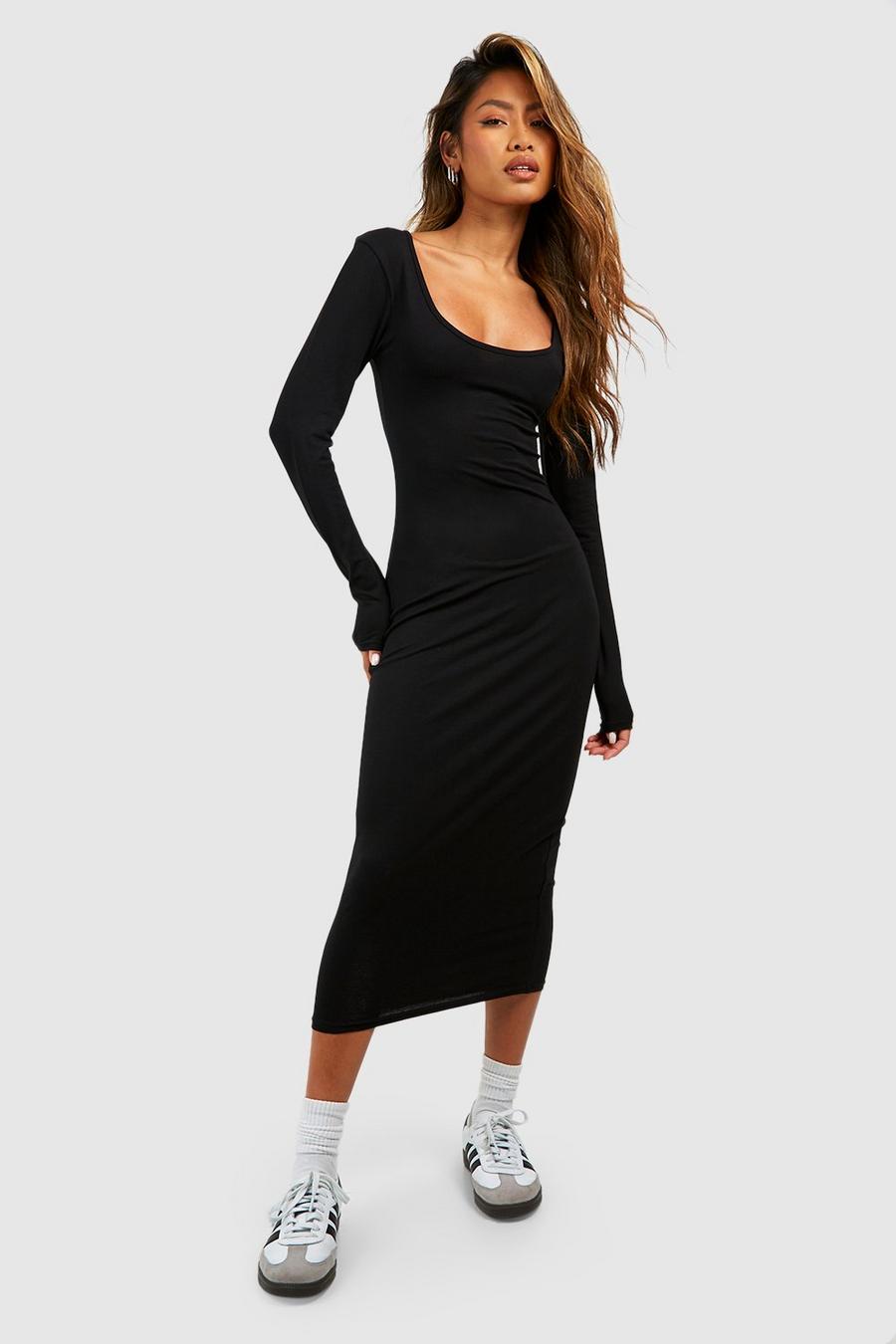 Black Premium Super Soft Scoop Neck Midi Dress image number 1