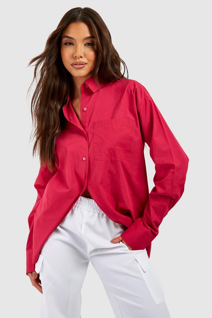 Magenta Oversize skjorta med fickor image number 1
