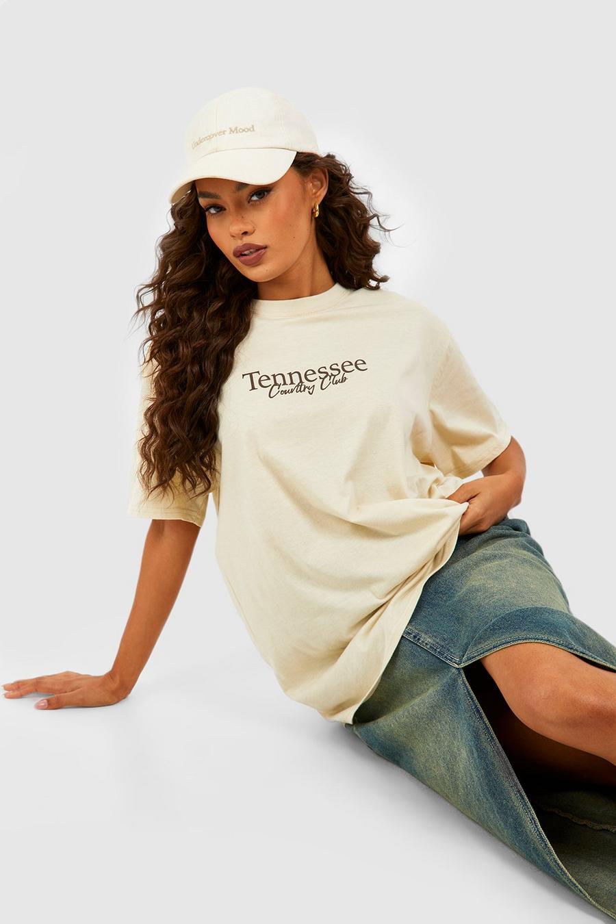 Sand beige Oversized Tennessee Country Club Print T-shirt