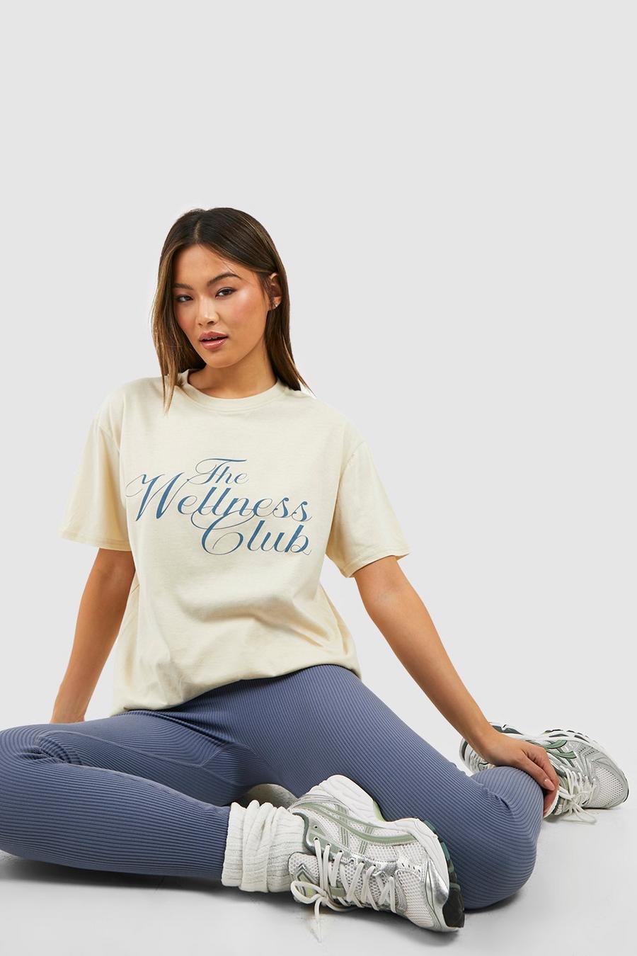 Oversize T-Shirt mit Wellness Club Print, Sand image number 1