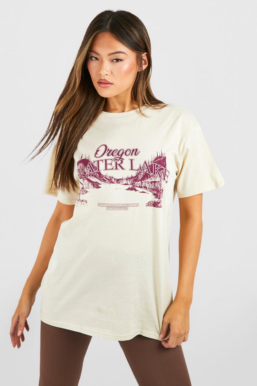 Sand beige Oversized Oregon Print T-shirt