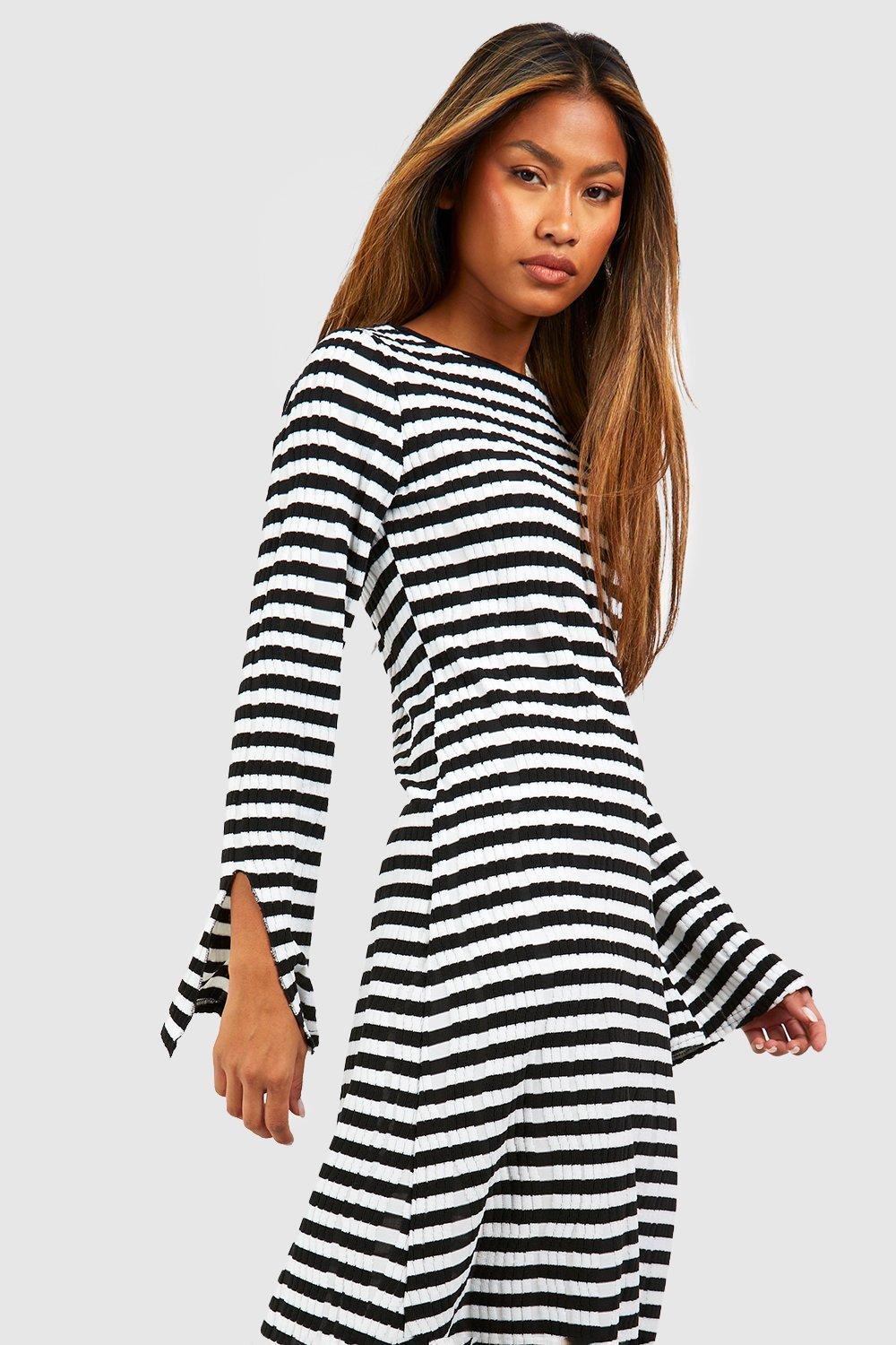 Boohoo black and outlet white striped dress