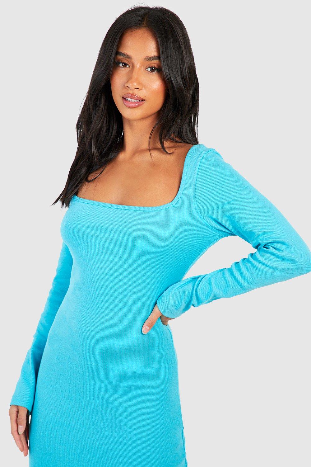 Petite Long Sleeve Square Neck Midi Dress | boohoo USA