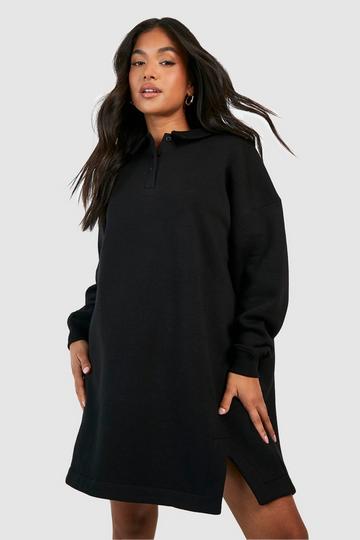 Black Petite Rugby Collar Super Oversized Sweat Dress