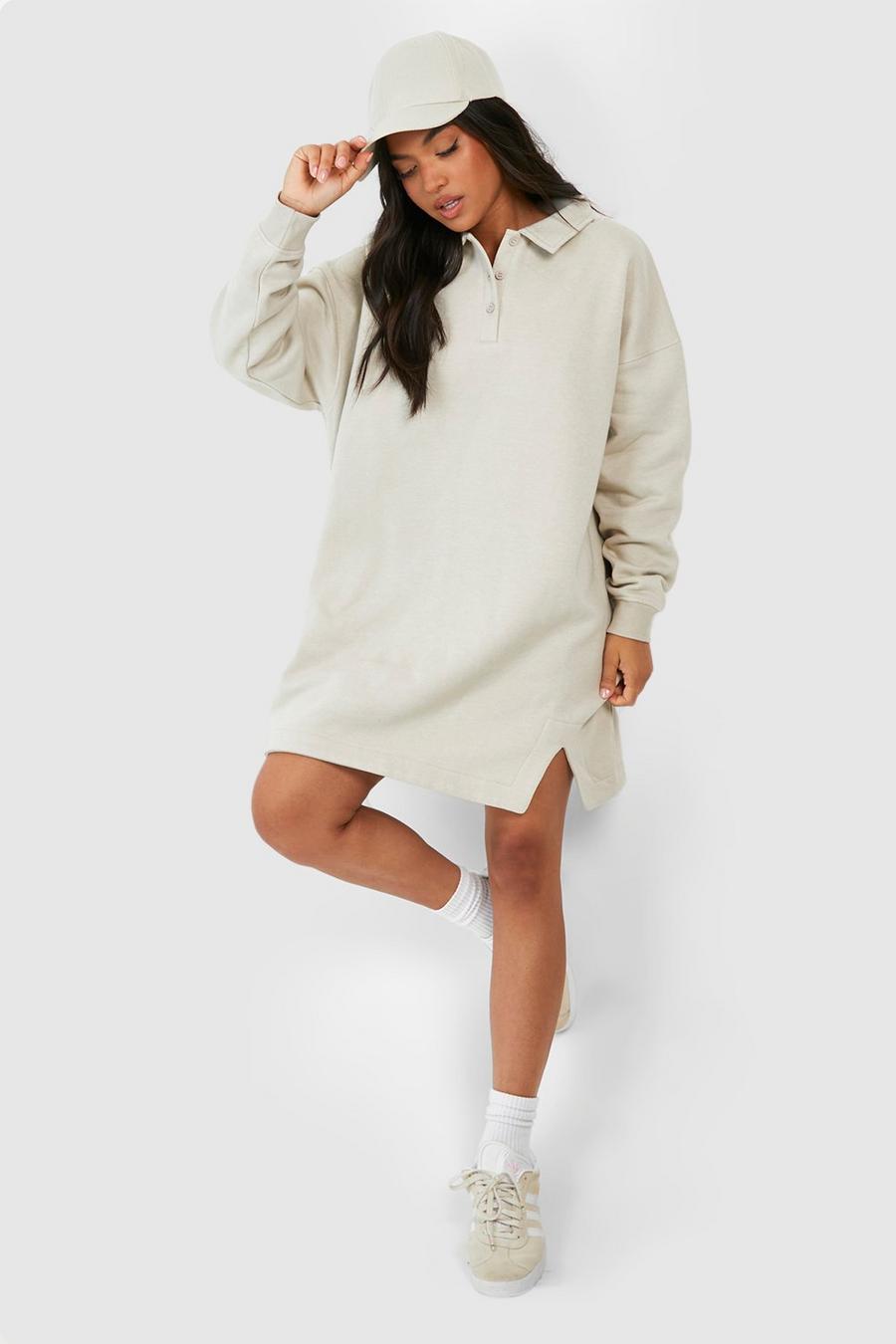 Stone Petite Rugby Collar Super Oversized Sweat Dress image number 1