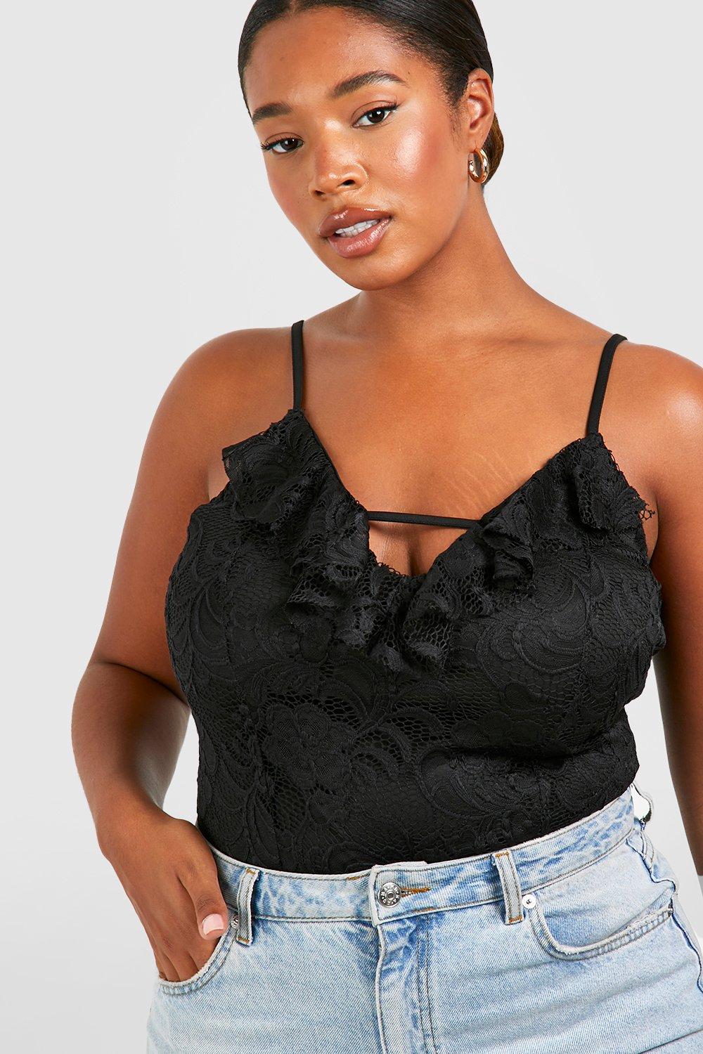 Plus Lace Ruffle Front Bodysuit