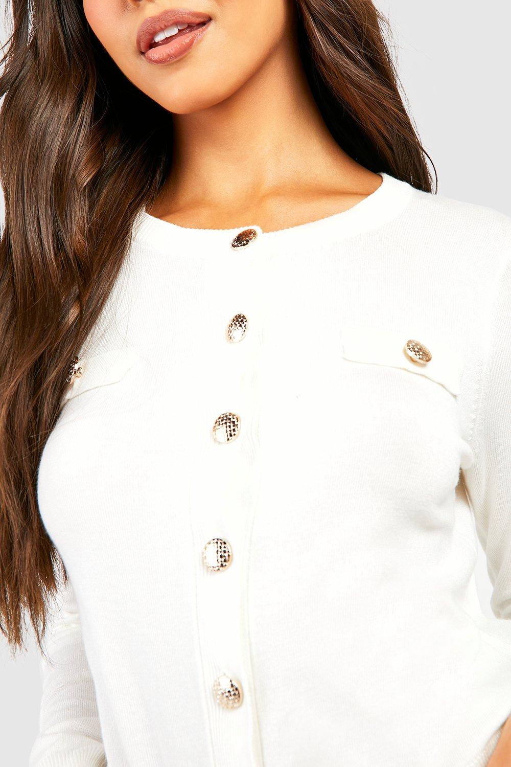 Gold Button Detail Fine Gauge Crop Cardigan