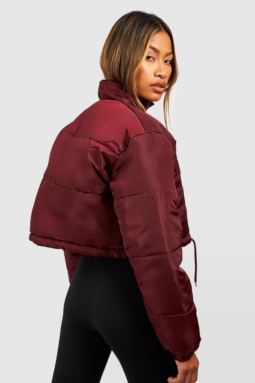 Maroon puffer 2024 jacket women's