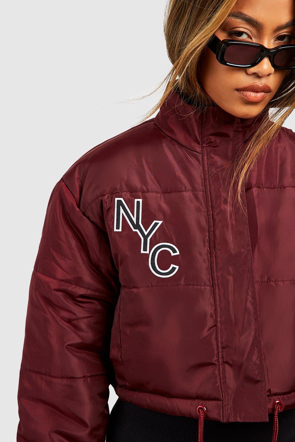 Burgundy puffer coat discount women's