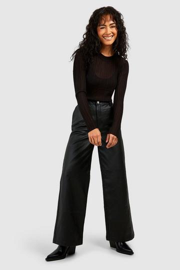 Pu Coated Wide Leg Jeans black