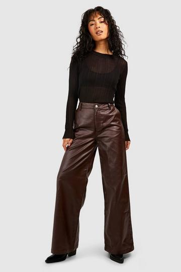 Pu Coated Wide Leg Jeans chocolate