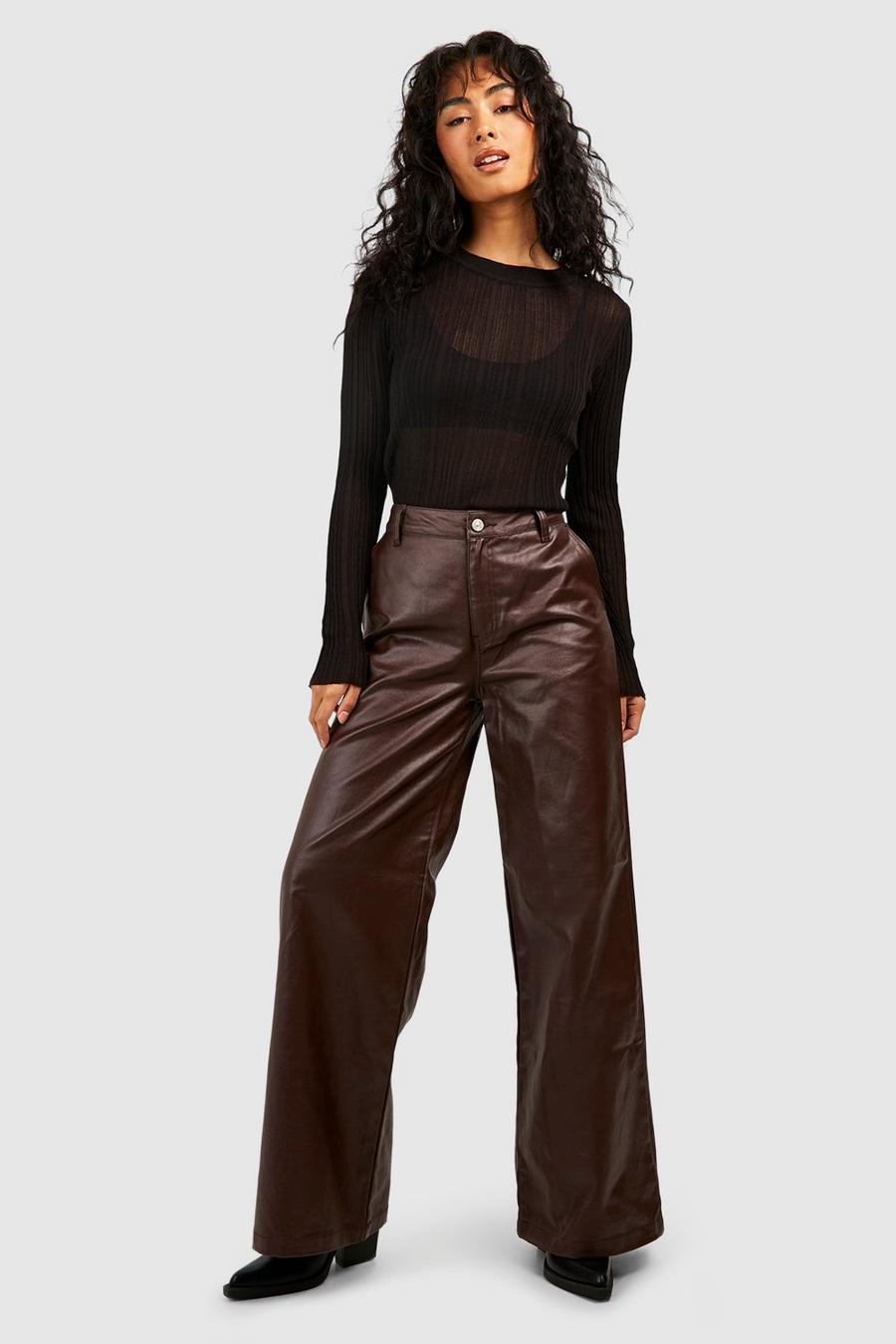 Chocolate Pu Coated Wide Leg jeans emporio image number 1