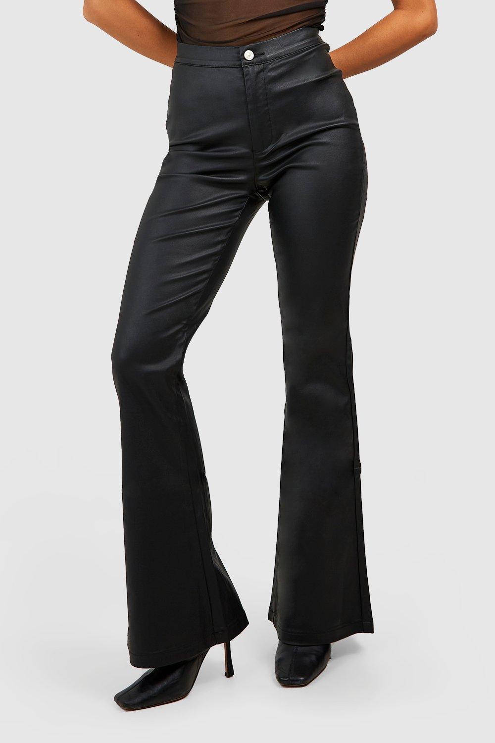 Black PU Faux Leather Pants Women High Waist Flare Pants Bell Bottom Ladies  Trousers Streetwear Skinny Party Club Pants Pantalon