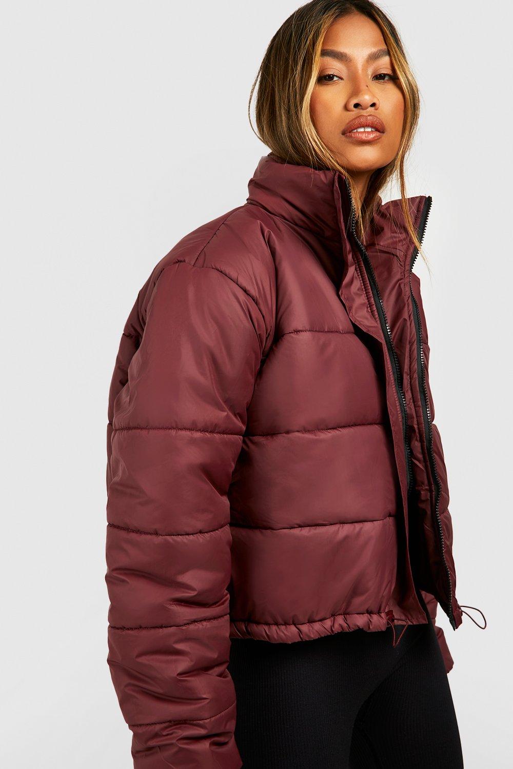 Burgundy cropped puffer on sale jacket