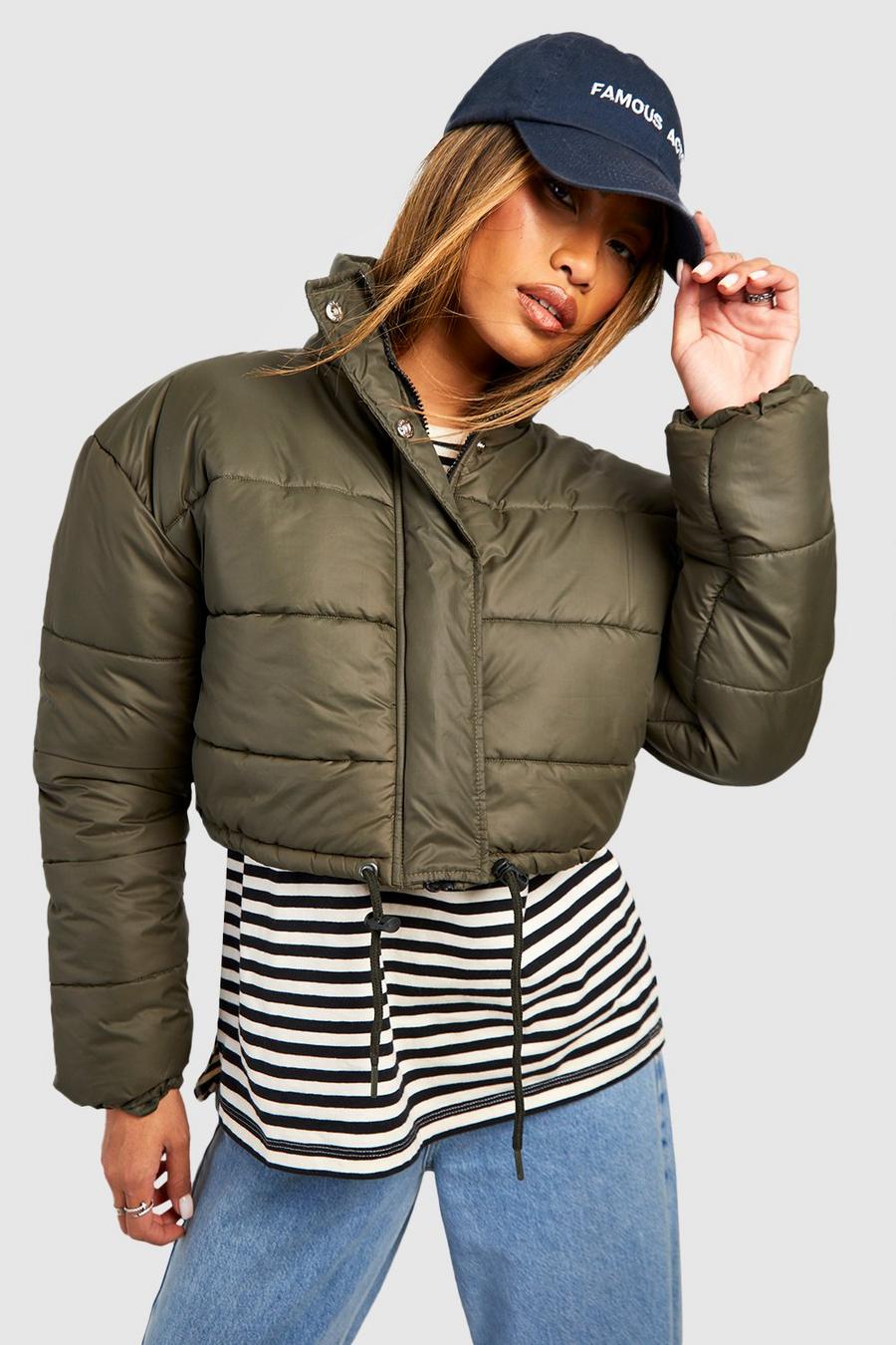 Khaki Crop Puffer Jacket