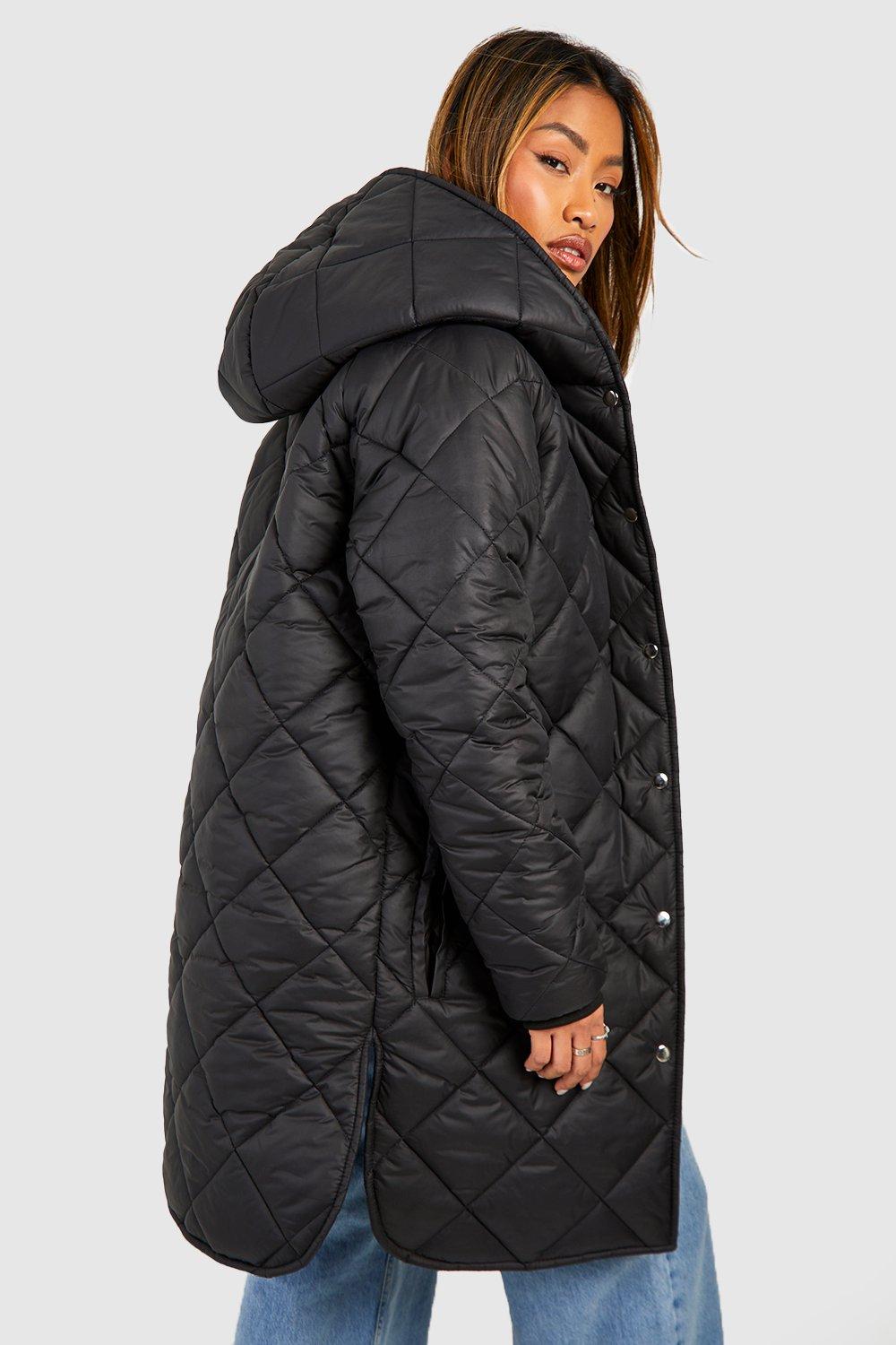 Quilted hooded cheap down coat