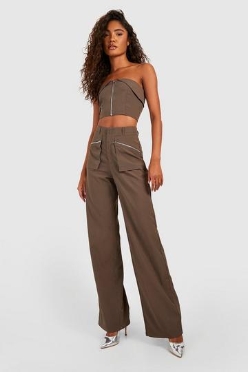 Tall Zip Pocket Detail Wide Leg Pants charcoal