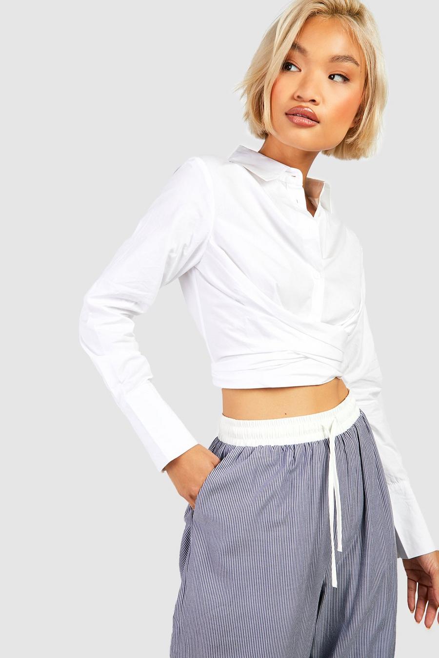 White Crop Wrap Front Shirt image number 1