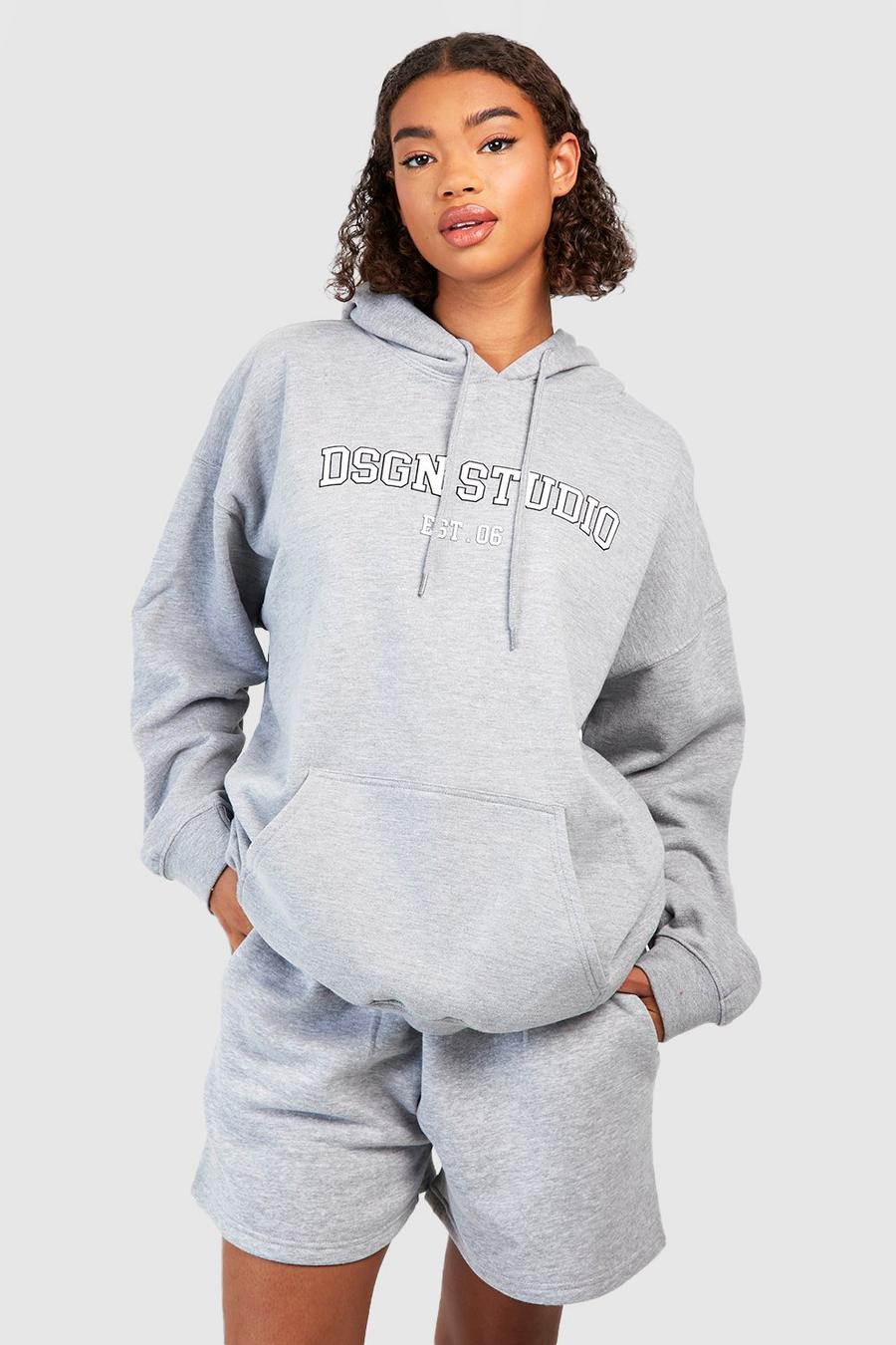 Grey marl Tall Dsgn Studio Hoodie med tryck image number 1