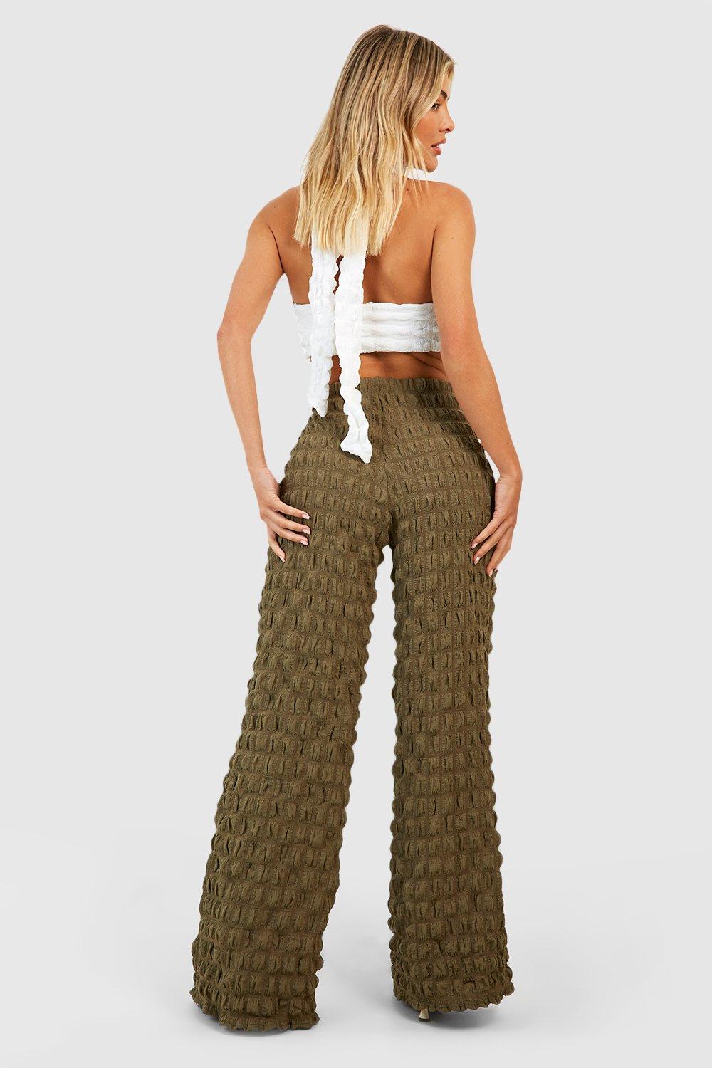 Popcorn Textured Wide Leg Pants | boohoo USA Popcorn Textured Wide Leg Pants | boohoo USA