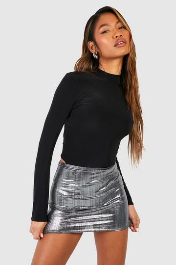 Metallic Foil Mini Skirt gun metal