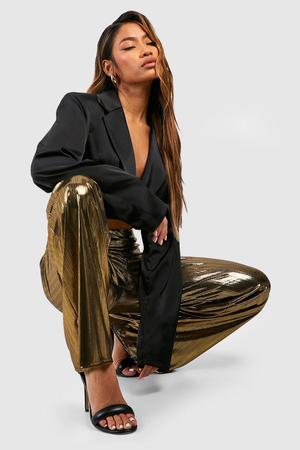 Stradivarius metallic pants in gold