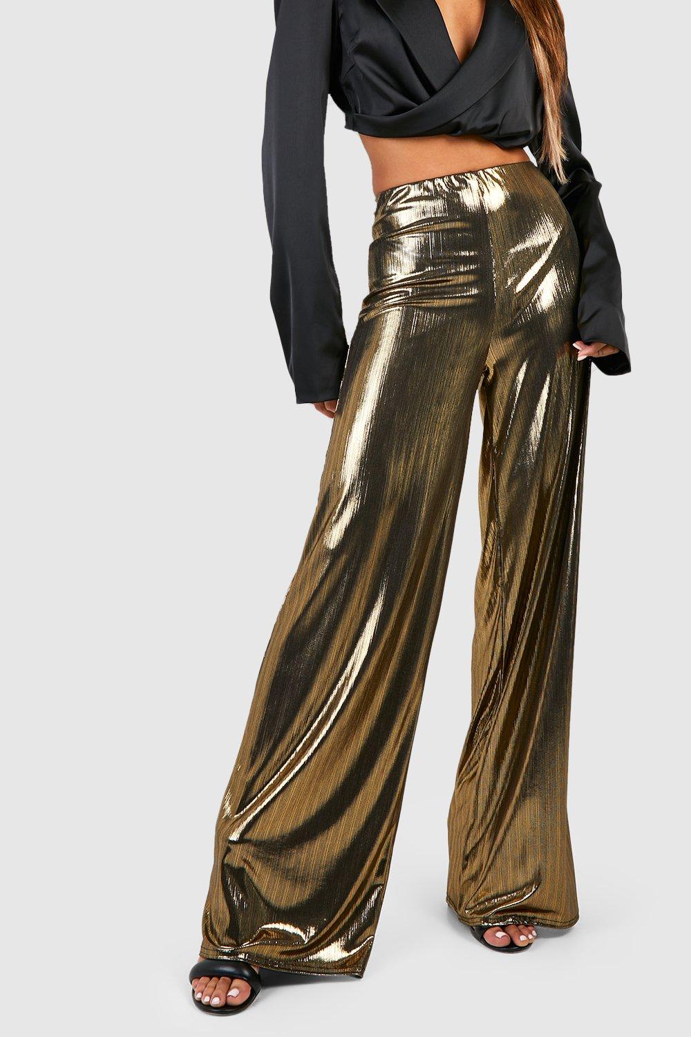 Metallic Foil High Waisted Wide Leg Pants