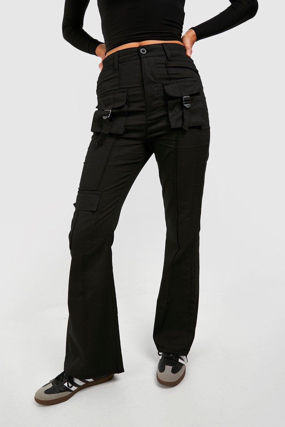 Mid Rise Multi Cargo Pocket Flared Trousers