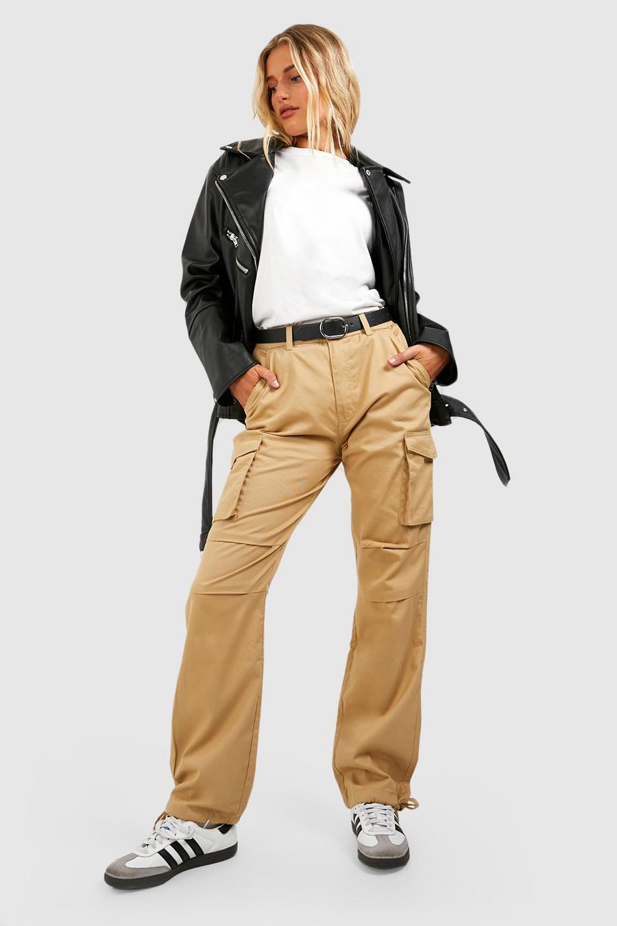 Pantalón deportivo oversize cargo con atadura en el bajo y cintura ajustable, Stone